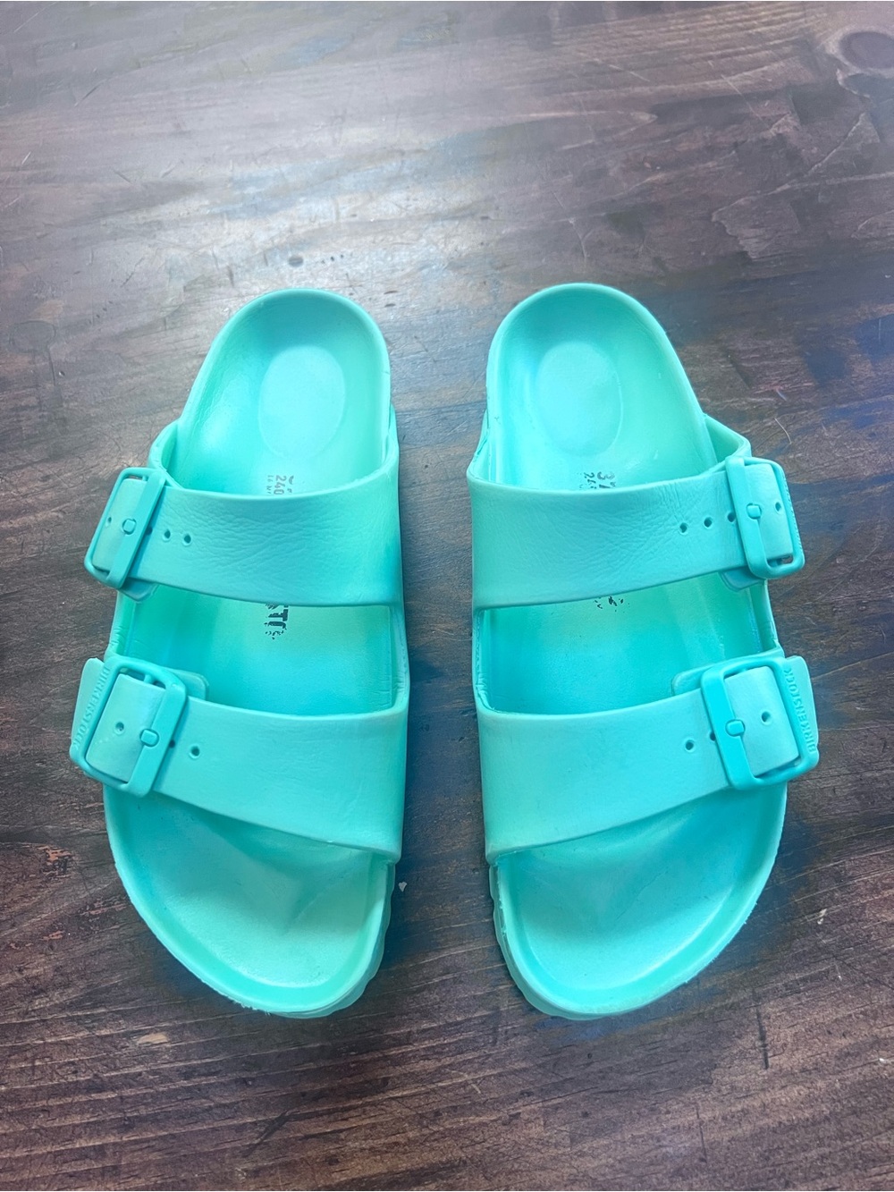 Birkenstock Aqua Mint Colored Two-Strap Slide Sandals EVA